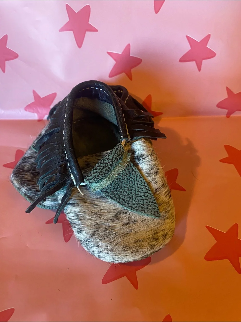 Kids Brown Fur-Accent Fringe Moccasins